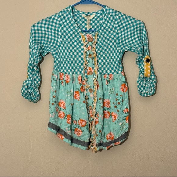 Matilda Jane Other - Matilda Jane Teal Checkered Floral Kids Blouse
